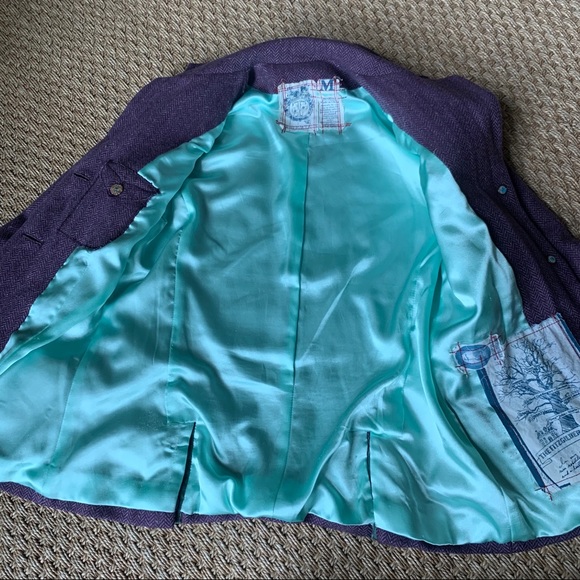 Trovata Purple and Mint Wool Elbow Patch Blazer - Picture 6 of 8